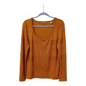 Scotch & Soda Womens XL Mercerized Square Neck Blouse Stretch Long Sleeve Orange